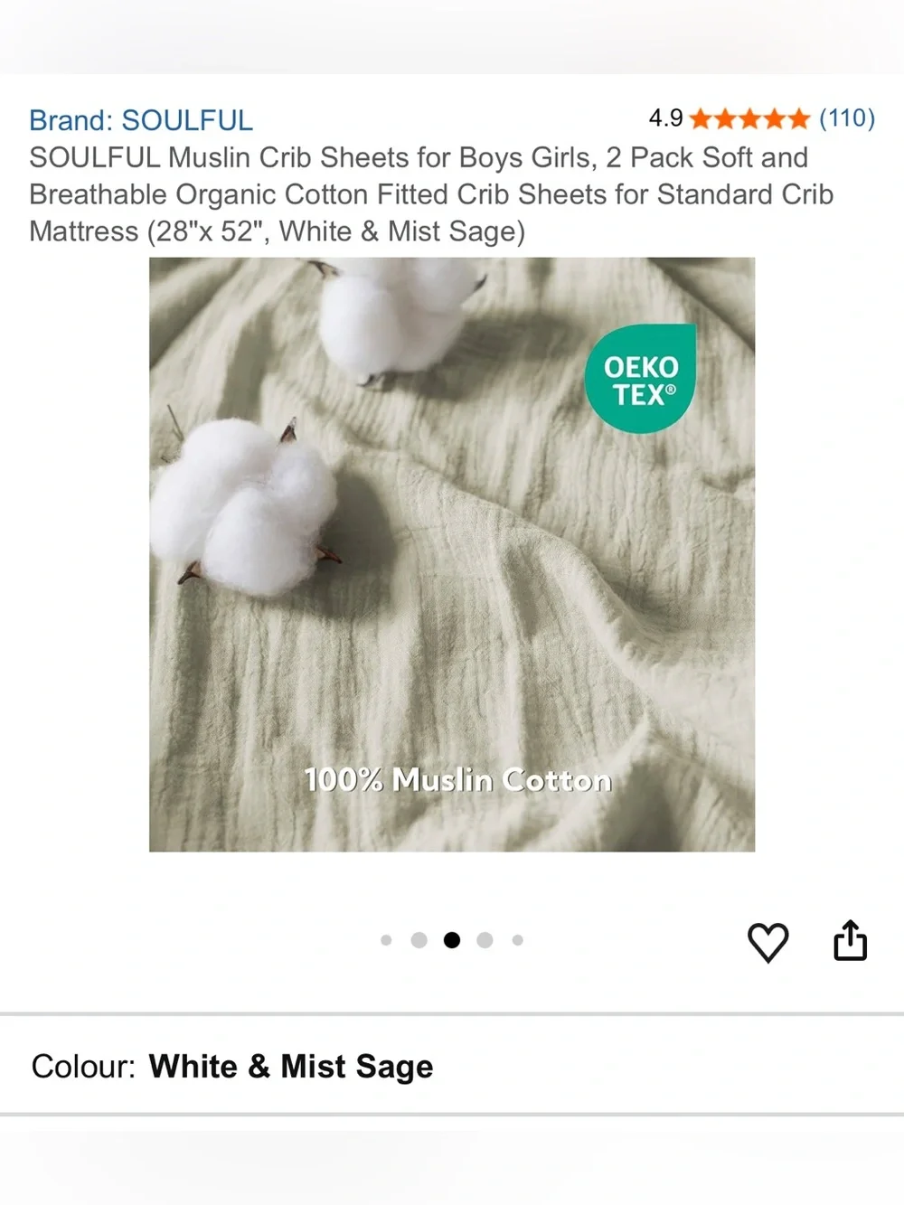 White & sage Muslin Crib Sheets - 2 Pack